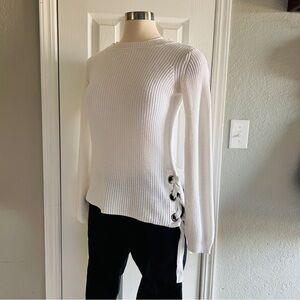 White Sweater with Side Lace-Up Detail